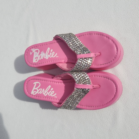 Barbie x Forever 21 Pink Rhinestone Platform Wedge Sandals - Size 8 - Picture 5 of 11